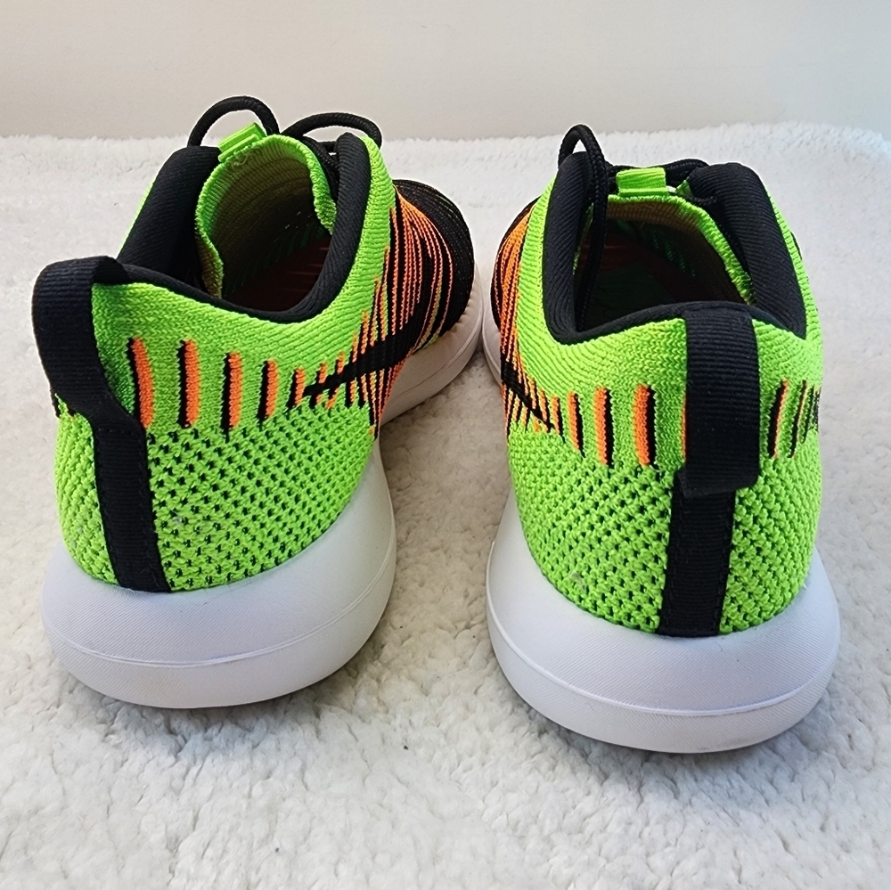 Nike Roshe Two Flyknit Electric Green/Black-Title Orange Running Shoes Size 6.5Y - Picture 8 of 9